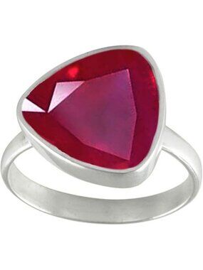 Natural-faceted Ruby Gemstone Ring Trillion Shape Silver Faceted Ring